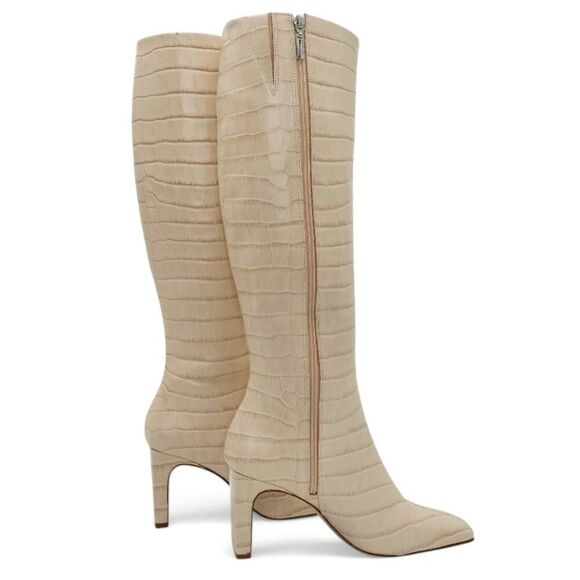 Schutz Diasy Size 9 Almond Buff Crocodile Embossed Leather Western Tall Boot - Picture 7 of 14